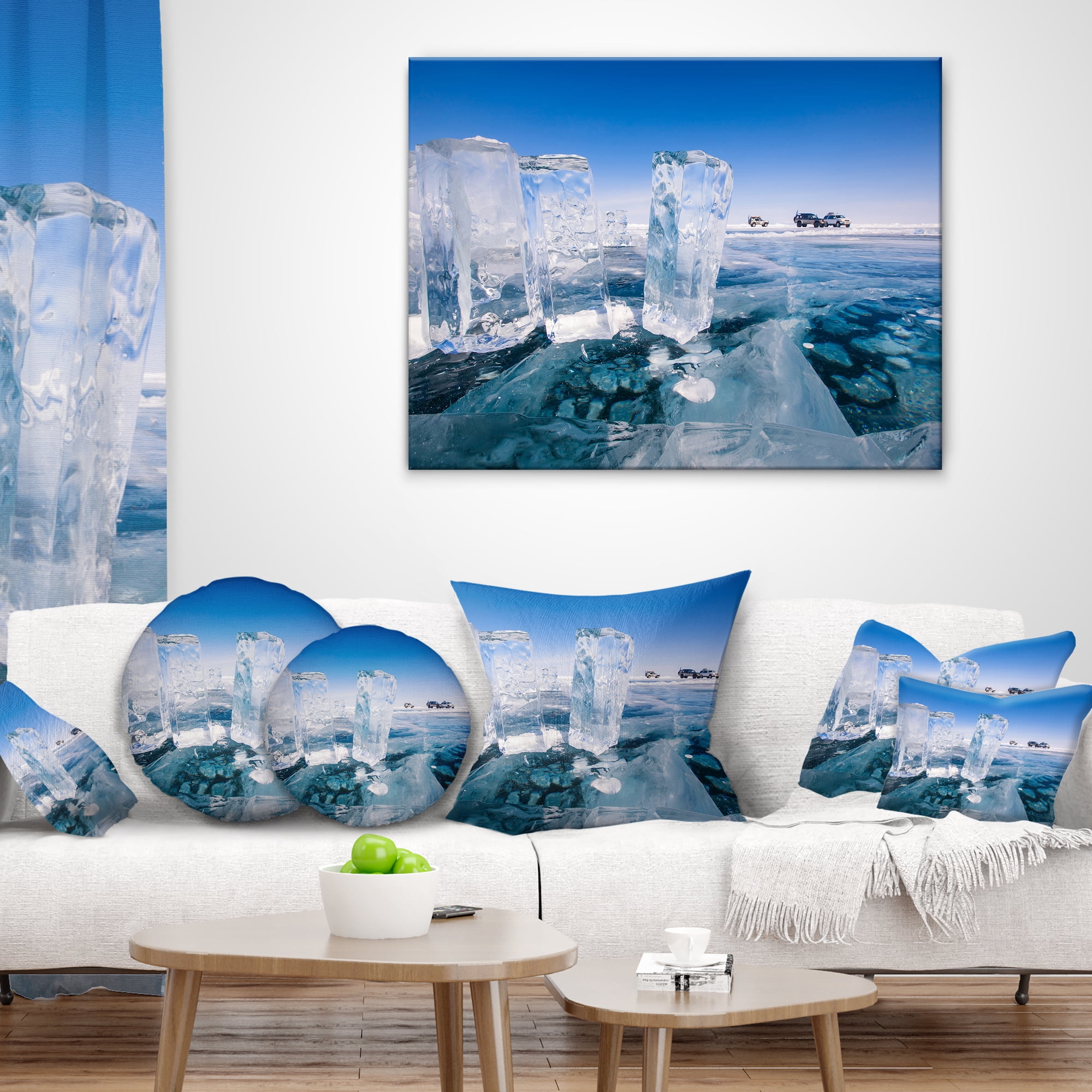 Designart Blue Ice and Off road Cars - Landscape Printed Throw Pillow - 18x18