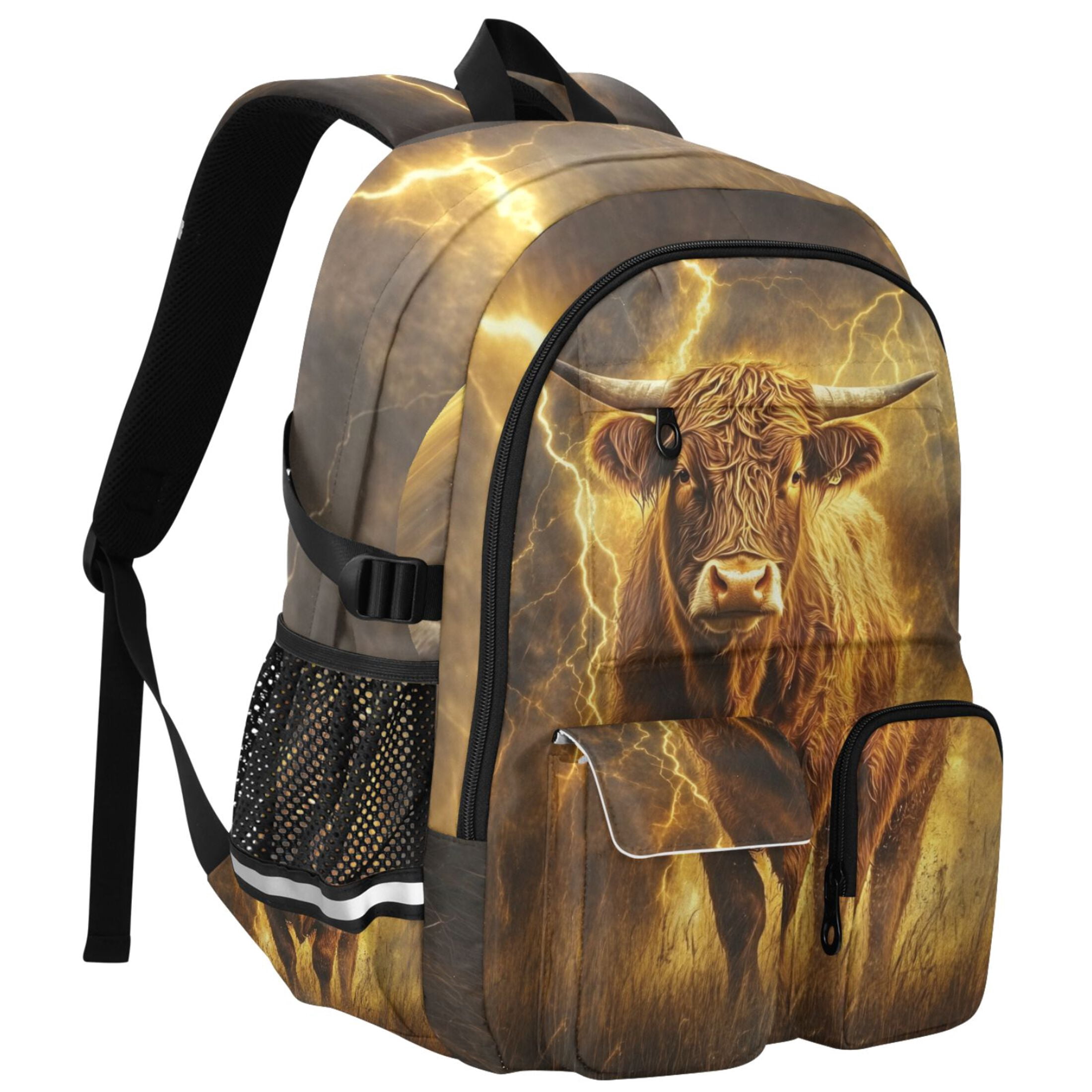 ALAZA Cow Lightning Field Print Student Backpack School Bookbag Large Laptop Daypack Travel Bag