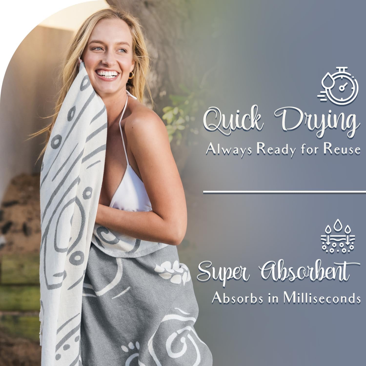 WEKAPO Turkish Beach Towel 39"x71" Oversized, 100% Cotton, Ultra Absorbent & Sand Resistant, Extra Large Beach Towel, Perfect for Beach, Bathroom, Pool, Travel (Grey Sea Turtle)