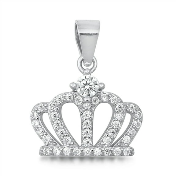 Sterling Silver Clear CZ Crown Pendant Royal Cluster Elegant Cutout Charm 925 Jewelry Female