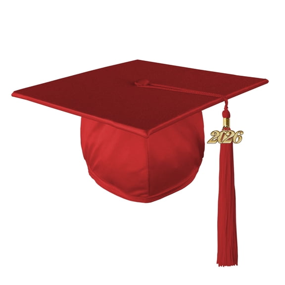 Class Act Graduation Adult Unisex Shiny Graduation Cap with Matching Gold Charm Tassel, Red