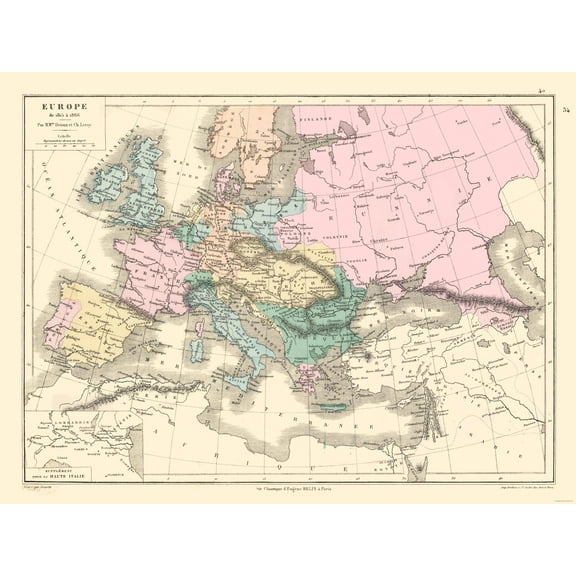 Historic Map - Europe 1815 1866 - Drioux 1882 - 30.66 x 23 - Vintage Wall Art