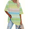thumbnail image 1 of Round-neck short-sleeved, gradient 3D digital printed loose plus-size women's top, 1 of 2