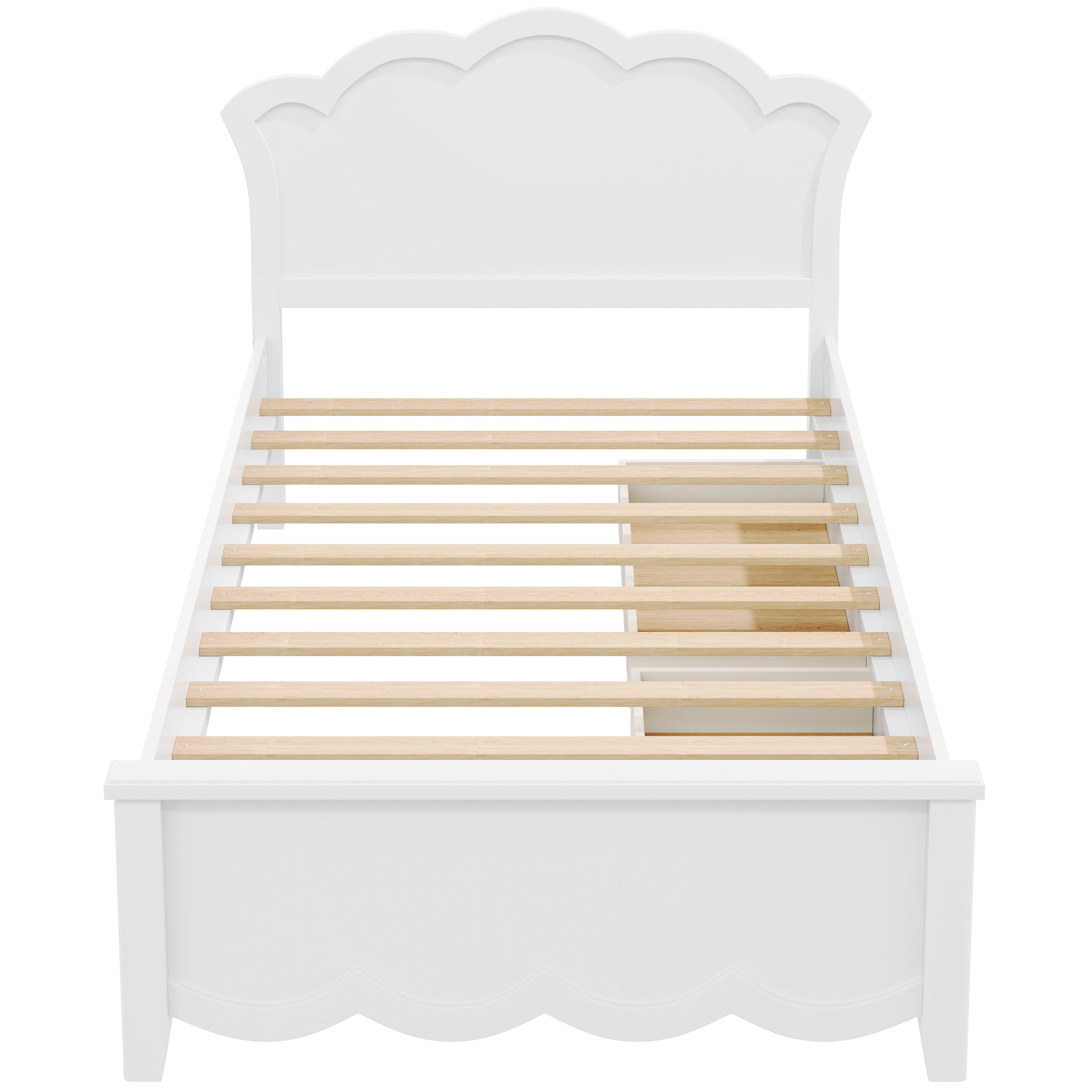 Euroco Wood Twin Size Platform Bed with 2 Drawers, White