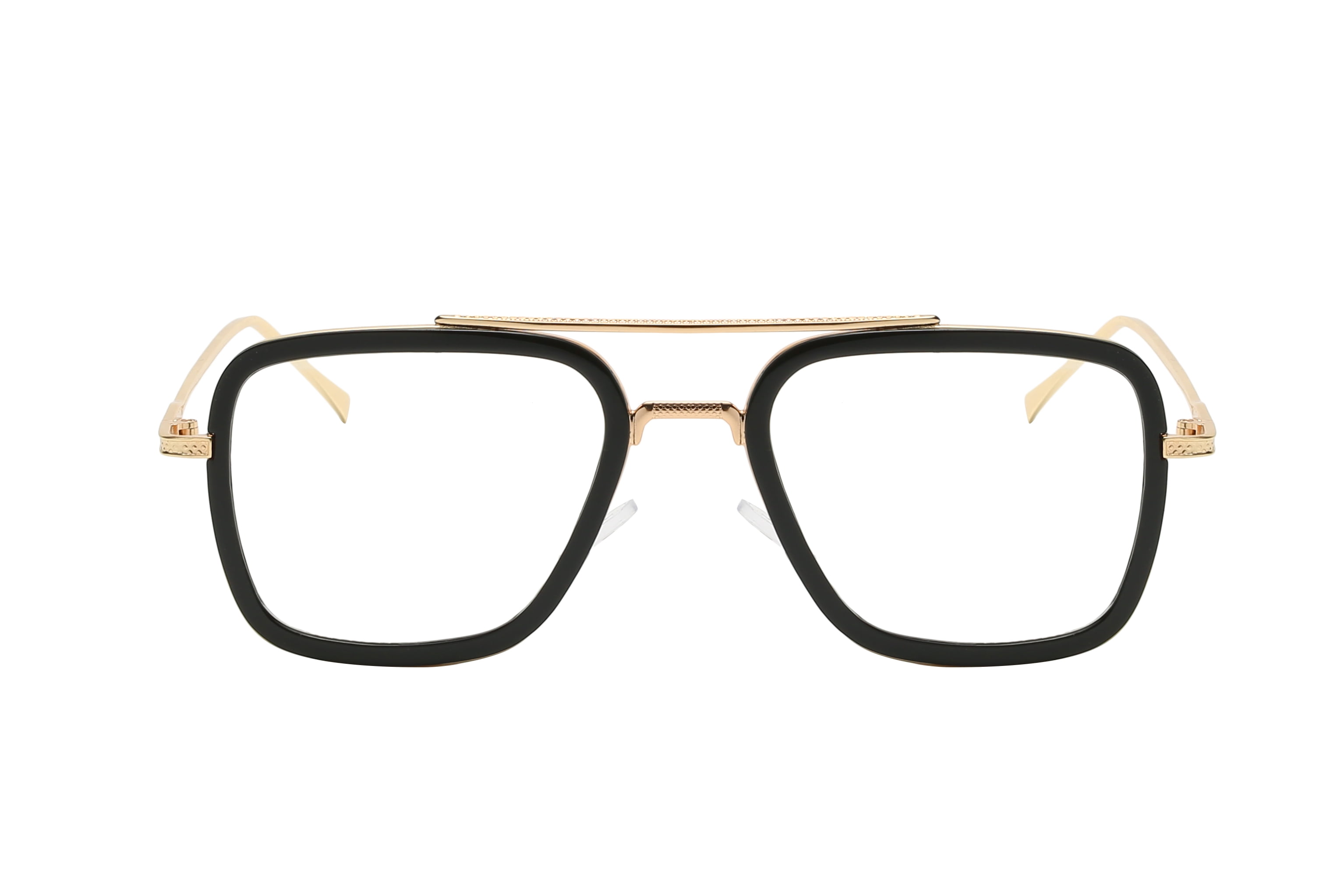 Tony Stark Aviator Sunglasses - Gold & Black Frame / Clear Lens