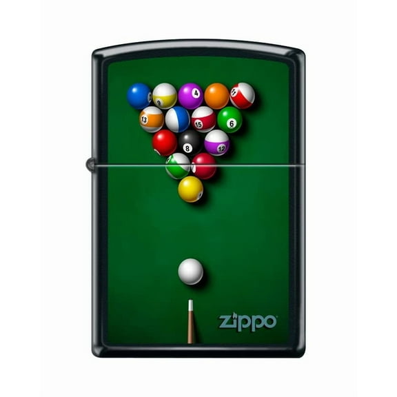 Zippo Lighter-Personalized Custom Message Engraved on Backside Pool Table and Balls Black Matte Windproof Lighter #Z5477