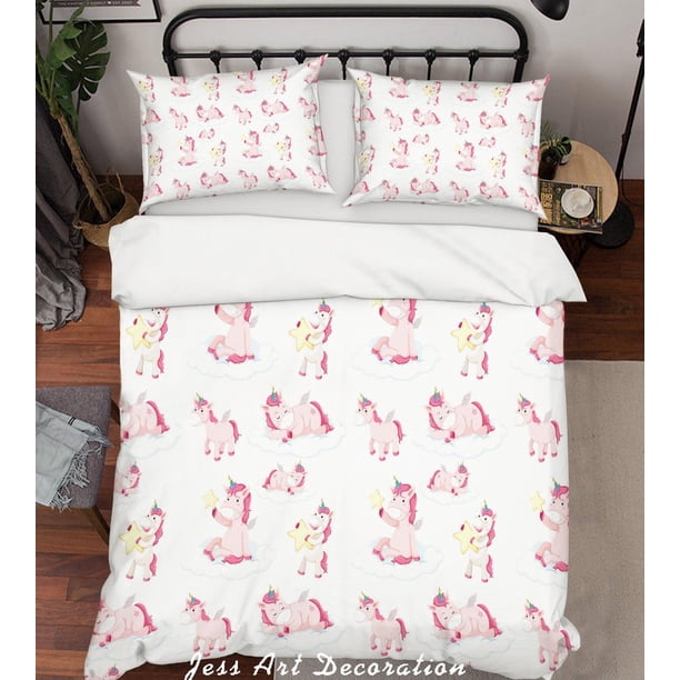 3D Rosa Unicornio Estrella Nubes Funda de edredón Juego de ropa de cama Fundas de almohada 62