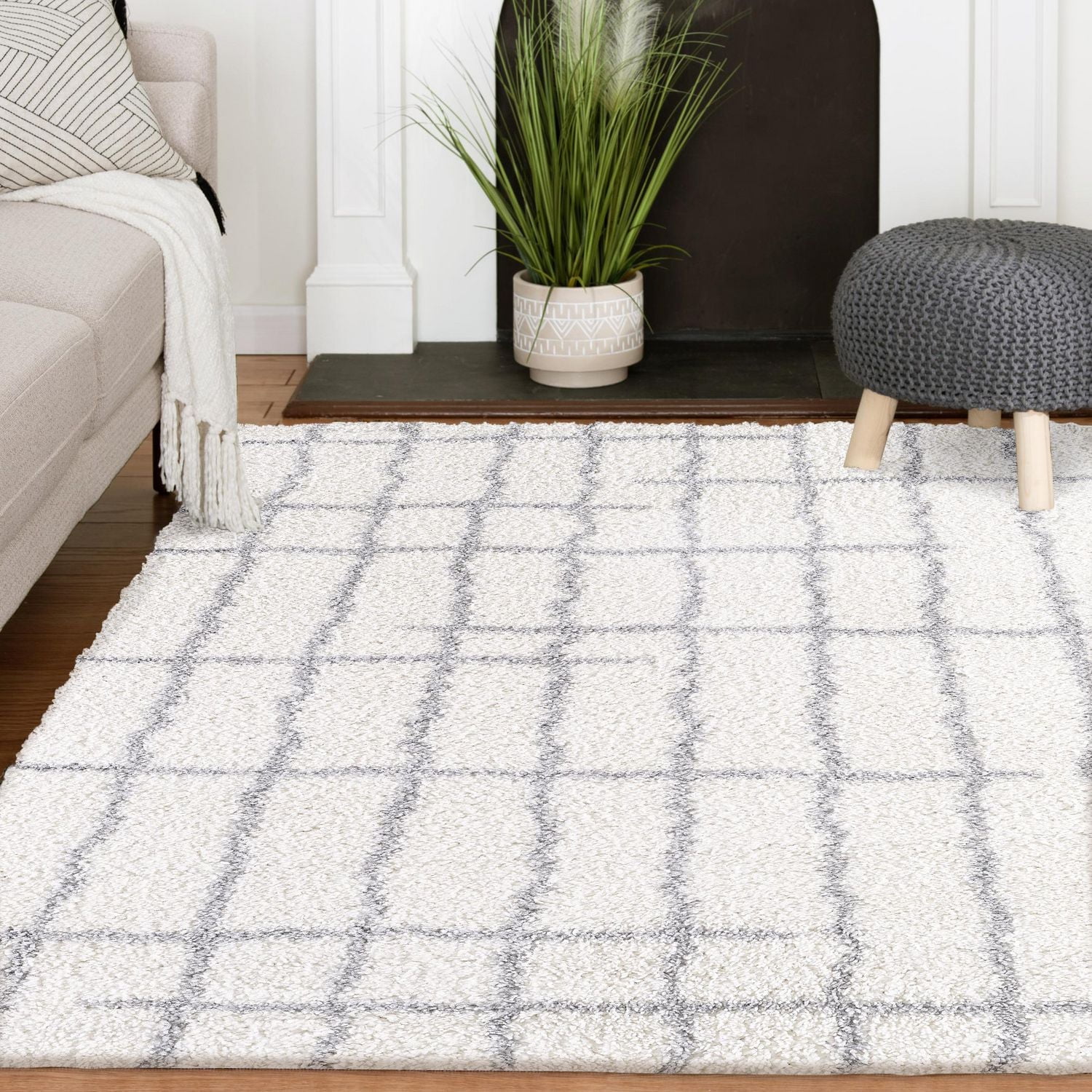 Zafra Grey and Cream Woven Area Rug