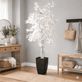 thumbnail image 6 of Artificial Tree, 6 ft Artificial Designer White Ficus Tree in Black Metal Pot by LCG Florals, Faux Designer Fake Indoor Tree for Living Room, Office, and Home Décor, 6 of 11