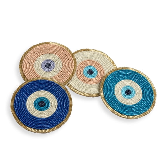Folkulture sous-Verres Perlés pour Boissons / Ensemble de 4 (4 Pouces) sous-Verres Ronds Décoratifs pour Bar, Tables, Cadeaux / Ensemble de sous-Verres Boho Mignons pour Cocktail / Mod