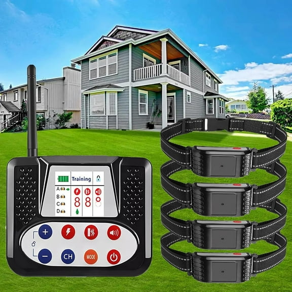 Wireless Dog Fence, Electric Dog Fence Boundary Containment System with Remote Shock Training Collar, Adjustable Range Sizes & Vibration & Shock, IP67 Waterproof Receiver for All Dogs,for4dogs