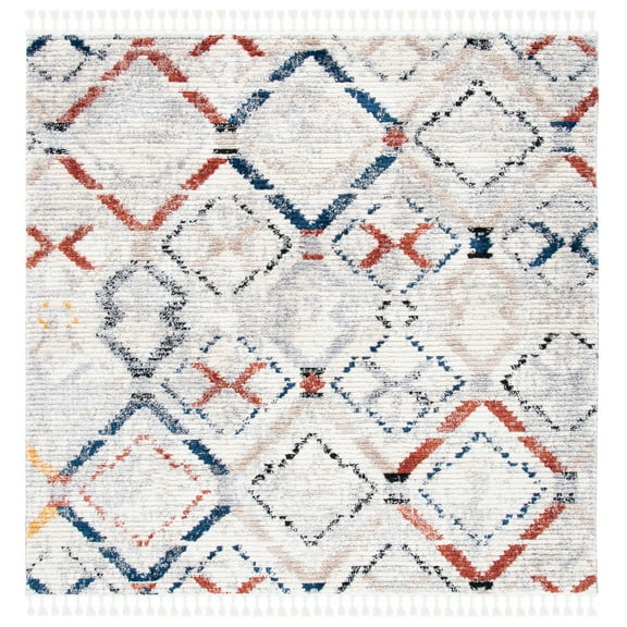 SAFAVIEH Morocco Jack Geometric Polyester Area Rug, Grey/Navy, 6'7" x 6'7" Square