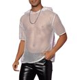 thumbnail image 4 of INSPIRE CHIC Sheer Mesh T-Shirts for Men's See Through Short Sleeves Club Tee Tops with Hood 2XL White, 4 of 4