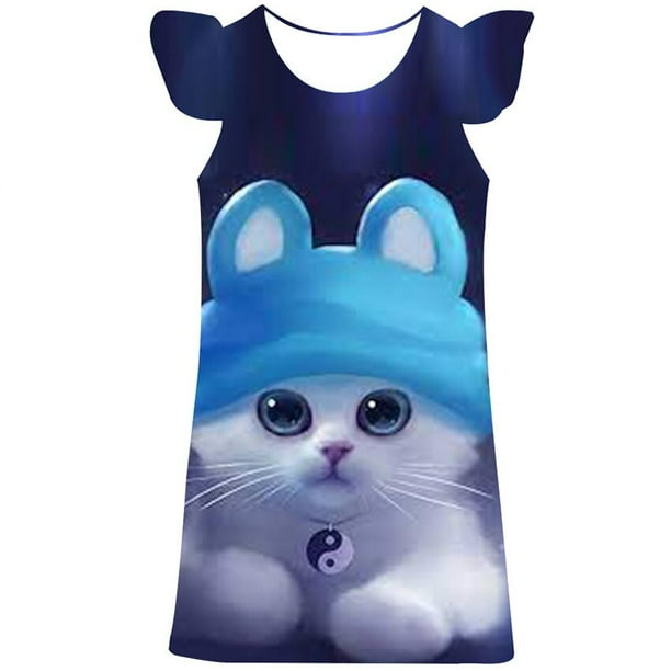 Vestido de gato para niñas pequeñas, Vestidos de verano para fiesta de boda, Vestidos infantiles para niñas, faldas informales de dibujos animados de animales para niños, disfraces 8T Gao Jinjia LED