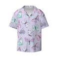 thumbnail image 2 of Lafuoo Purple Butterfly Pattern Men's Cuban Collar Short Sleeve Shirt, Button-Down Resort Beach Pocket Shirt-X-Large, 2 of 7