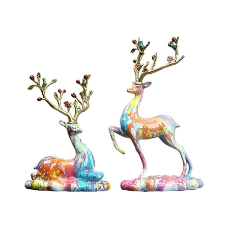 Zxpjkyu 2Pcs Deer Ornaments Couple Elk Sculpture Home Decor Resin Simple Creative Animal