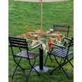 thumbnail image 4 of Fsddascl Orange Green Palm Leaves Outdoor Tablecloth - 60x60 Inch Square Dining Table Cover, Summer Tropical Floral Waterproof Outdoor Table Cloth with Umbrella Hole & Zipper for Picnic/Patio/Party, 4 of 7