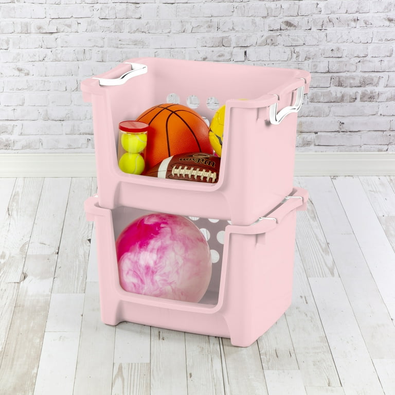 Your Zone Kids Open Front Stacking Toy Storage Bin with Handles, Pink -  Walmart.com