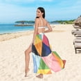 thumbnail image 6 of FORMRS Womens Long Sarong Beach Wrap Semi-Sheer Bikini Skirt Bathing Swimsuit Cover Up, Minimalist Triangles, 6 of 7
