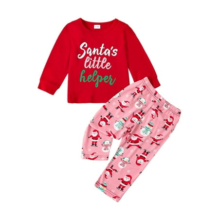 

Frobukio Baby Girls Christmas Clothes Letter Print Crew Neck Sweatshirts Santa Snowman Print Pants 2Pcs Sets