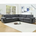 thumbnail image 3 of [Modern Minimalist Linen 5-seat Sectional Sofa with Wireless Charging & Cup Holders], 3 of 26