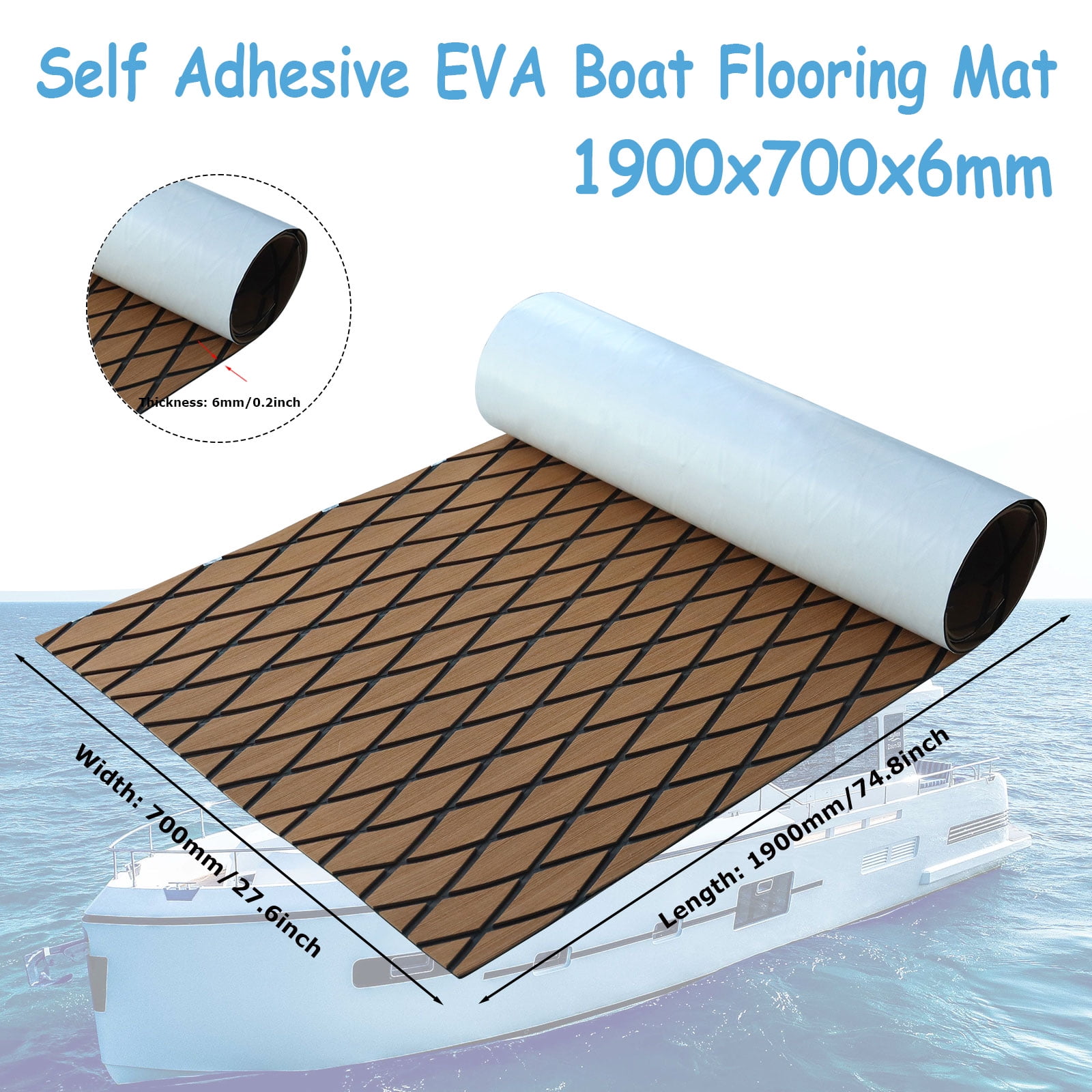 Boat Flooring EVA Foam Boat Decking Marine Mat Non-Slip Self-Adhesive Flooring Sheet for Motorboat Kayak Surfboard Garden Swimming Pools, 74.8" x 27.6"