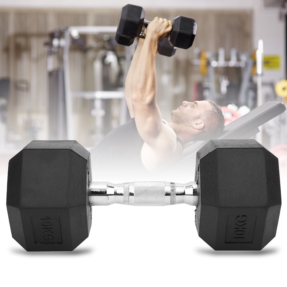 2*10KG Rubber Encased Hex Dumbbell Set Strength Training Home Gym Weight Fitness 