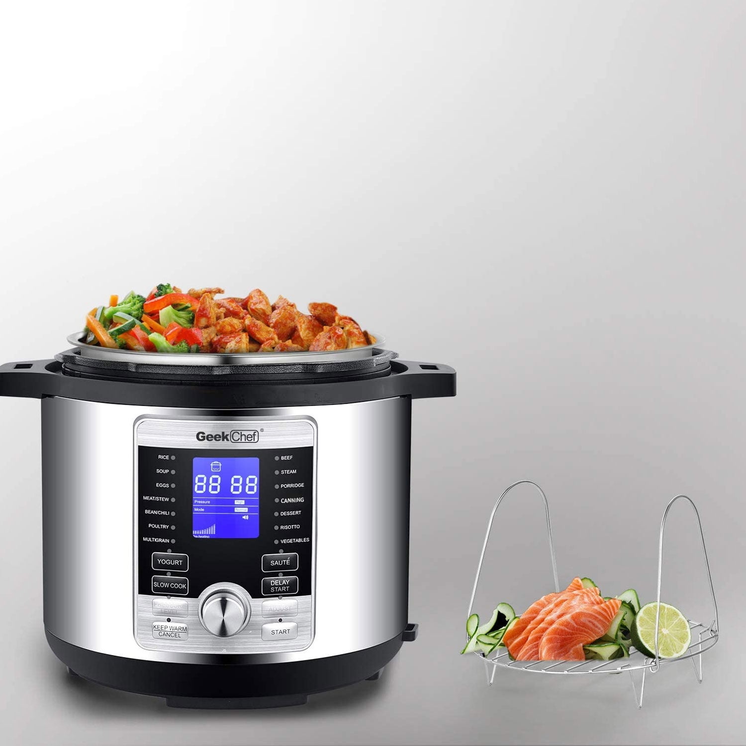 Geek Chef GP60D 6 Quart Stainless Electric Pressure Cooker Pot with LCD Display Walmart