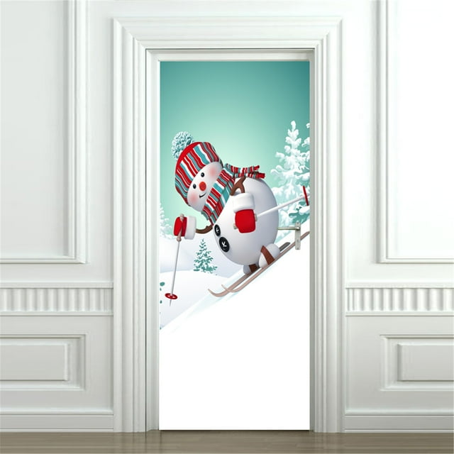 Vaidha Door Sticker Christmas Snowman 3D Sticker Door Sticker Removable