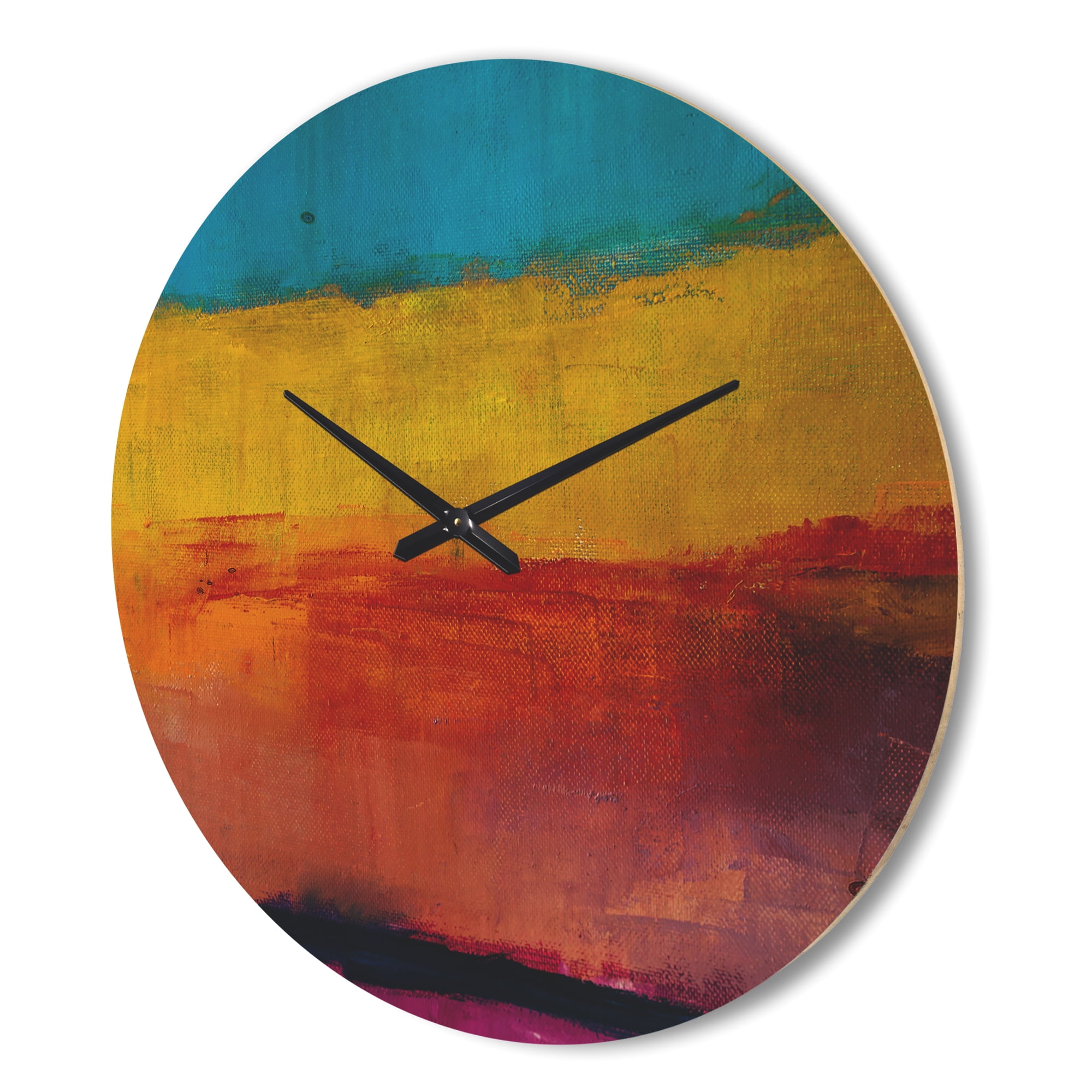 Designart 'Blue Yellow Orange in Abstract' Modern Wood Wall Clock