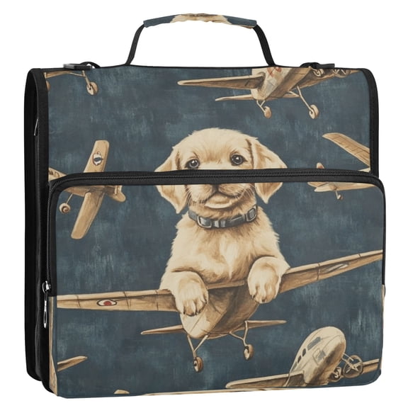 WOBOGO Aviation Puppy Ring Binder Bag 1.5in Folder Organizer with Shoulder Strap for 13Inch Laptop and 500 Sheets of Paper