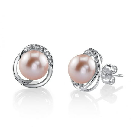 - 8mm Pink Freshwater Cultured Pearl & Crystal Johnson Earrings