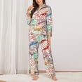 thumbnail image 2 of Fotbe Passport Stamp Pattern Long Sleeve Pajama Set for Women,Sleepwear Set,2-piece Loungewear Set,Soft PJs Comfy Nightwear with Pockets -XX-Large, 2 of 7