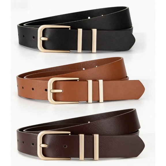 3 Pack Women Belts For Jeans Dresses Pants Ladies PU Waist Belt with Buckle