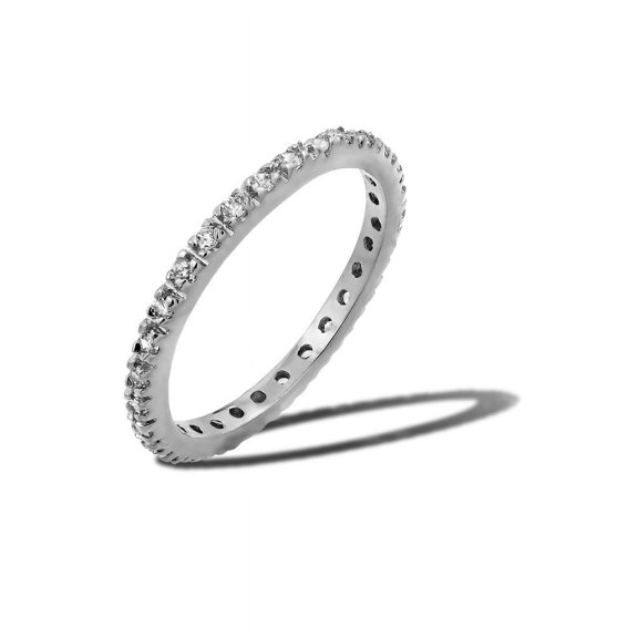 Clear Cubic Zirconia April Birthstone Inlay Eternity Ring Sterling Silver Size 3