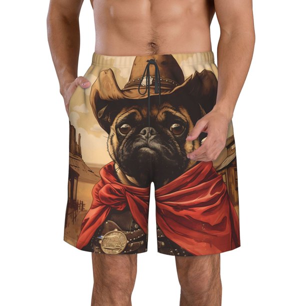 Balery Western French Bulldog Cowboy Traje de Baño Estilo Hawaiano para Hombre, Shorts de Secado Rápido con Bolsillos-Medium