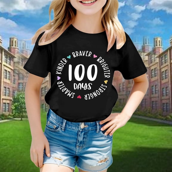100 Days of School Back to & Boys Baseball T-Shirts Round Neck Short Sleeve Shirts (Black1 12-13 Years)