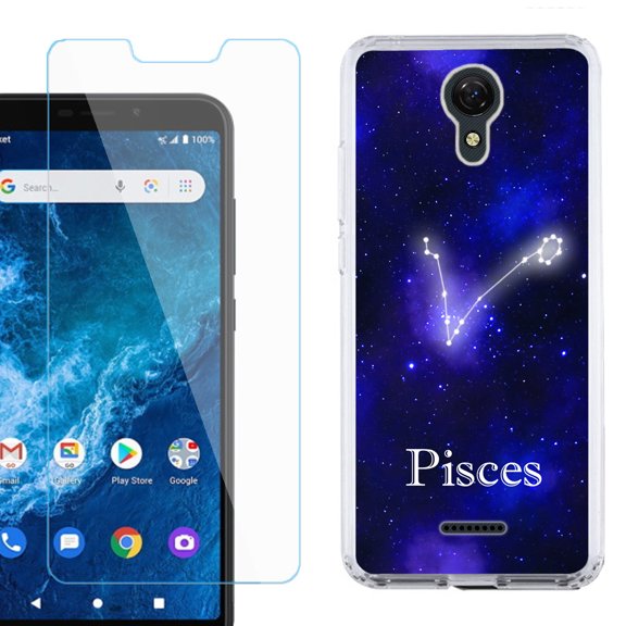Slim-Fit Protective Phone Case compatible with Cricket Icon 2, with Tempered Glass Screen Protector, by OneToughShield ® - Zodiac / Pisces