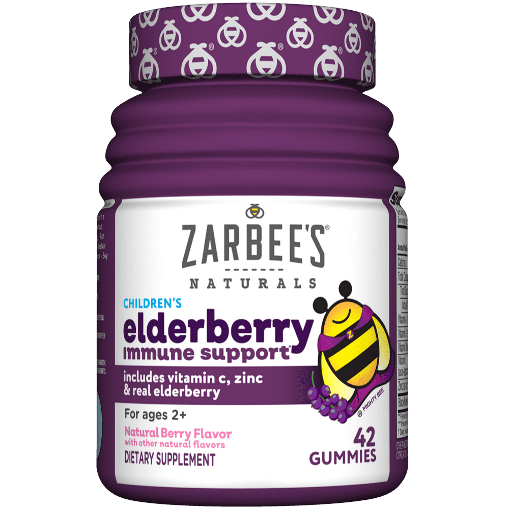 Zarbee's Naturals Children's Elderberry Immune Support, Vitamin C & Zinc, Berry, 42 Gummies