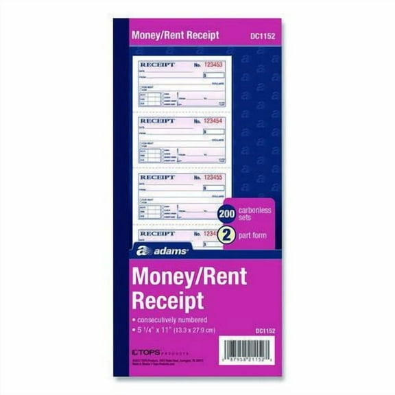 Money/Rent Receipt Book, Two-Part Carbonless, 4.75 x 2.75, 200 Forms Total | Bundle of 2