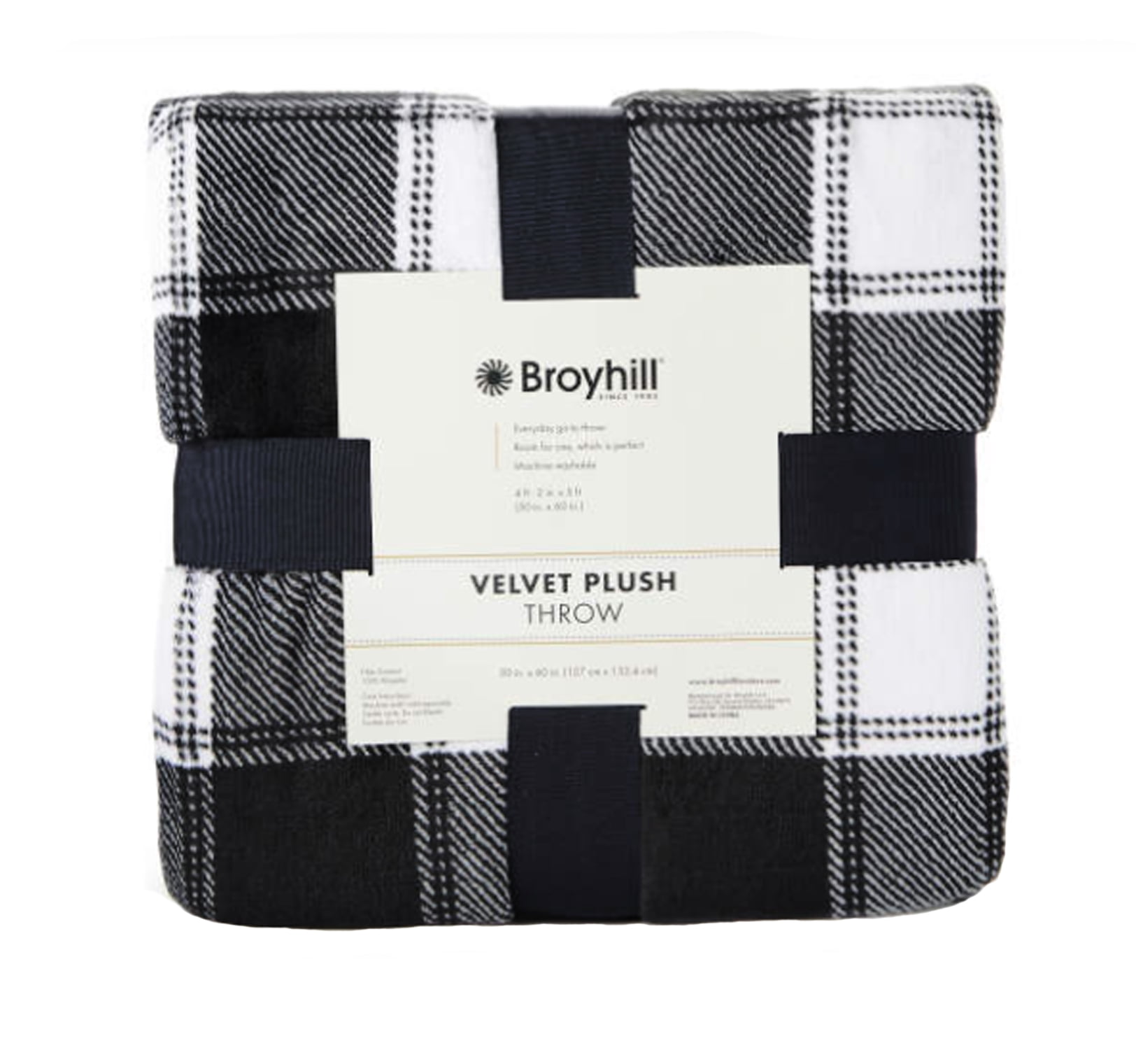 Broyhill Velvet Soft Plush Throw Blanket Polyester Black White Buffalo