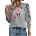 thumbnail image 5 of Tops for Women Plus Size 3/4 Sleeve Round Neck Casual Printed Blouses Shirts Gray L, 5 of 5