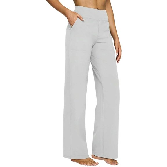 Womens High Waisted Wide Leg Yoga Pants with Pockets, Buttery Soft Athletic Flared Lounge Pants for Women, White,Size S