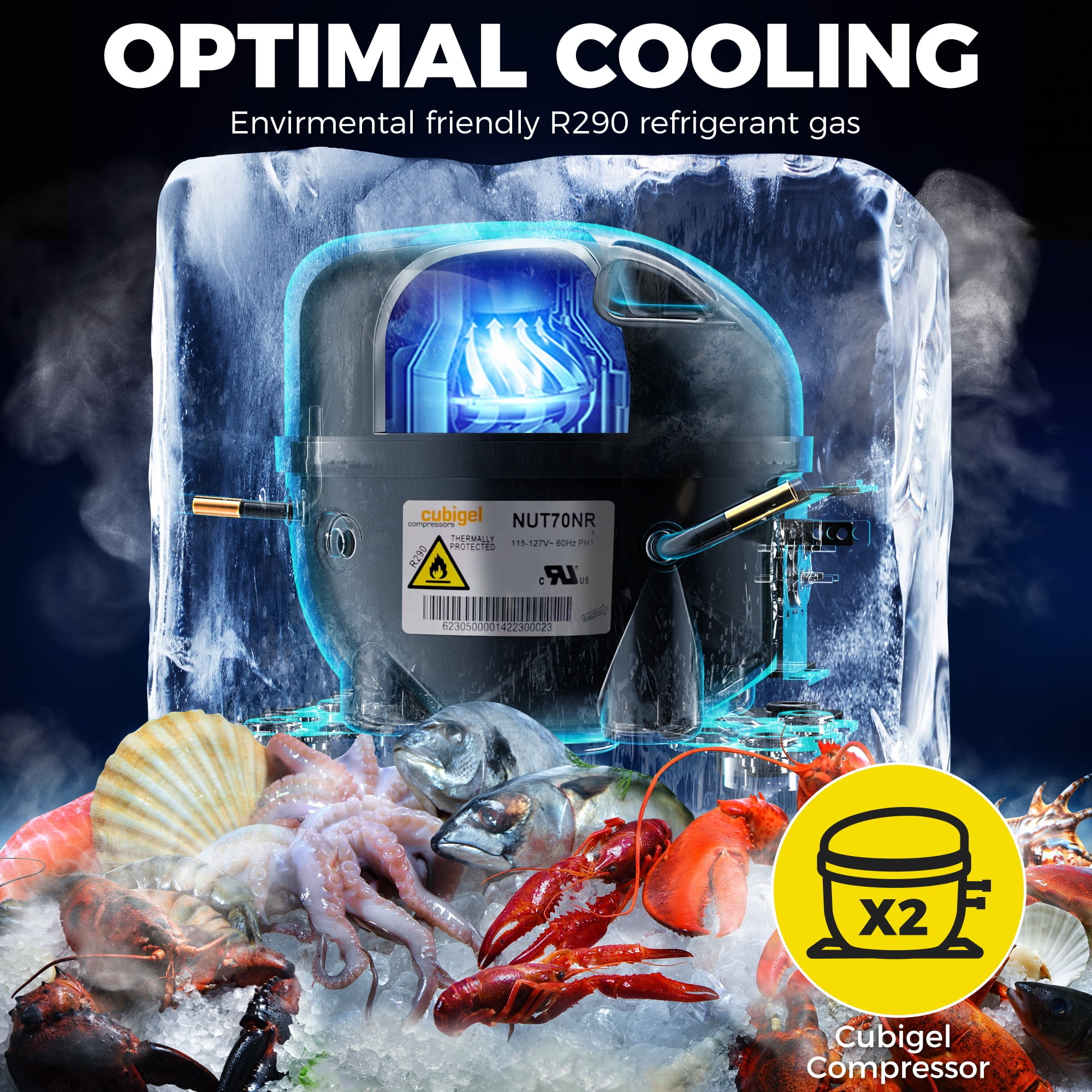 Coolski 48" Upright Refrigerator Freezer Combo, 36 Cu.ft 2-Door Cooling Appliance for Restaurants