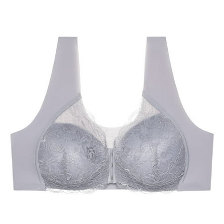 

Women s Front Closure Workout Lace Bra Maximum Cleavage Wire-Free Demi &Balconette Bra Lingerie Adjusted Soft Push Up Gray