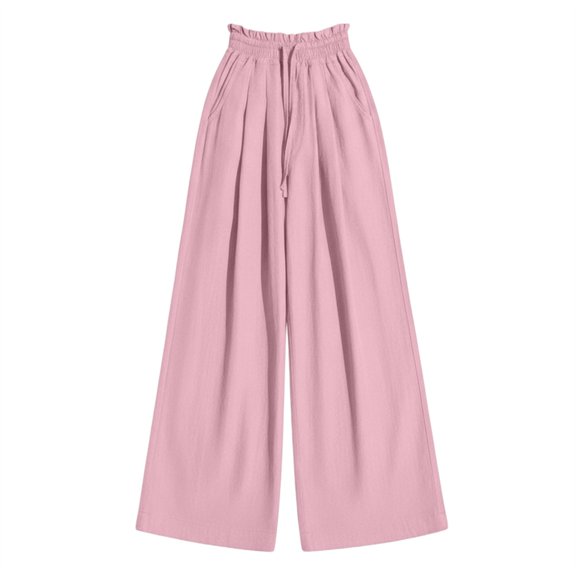 JSCDRPDWL Baggy Sweatpants for Girls Wide Leg High Waist Casual Track Pants Teen Kids Cotton Linen Palazzo Flowy Lounge Trousers with Pocket