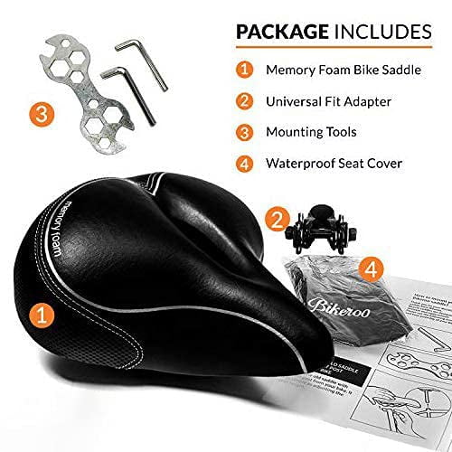 Bikeroo Bike Seat for Men Women Soft Padded 9.5 Extra Wide Bicycle Seat Replacement for MTB Mountain Schwinn BMX Peloton Stationary Exercise Bike Memory Foam Bike Saddle Walmart