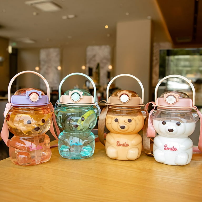 Kawaii Bear Straw Bottle, Large Capacity Bear Water Bottle with Straw, Cute  Portable Bear Shaped Water for Outdoor and School Activities 