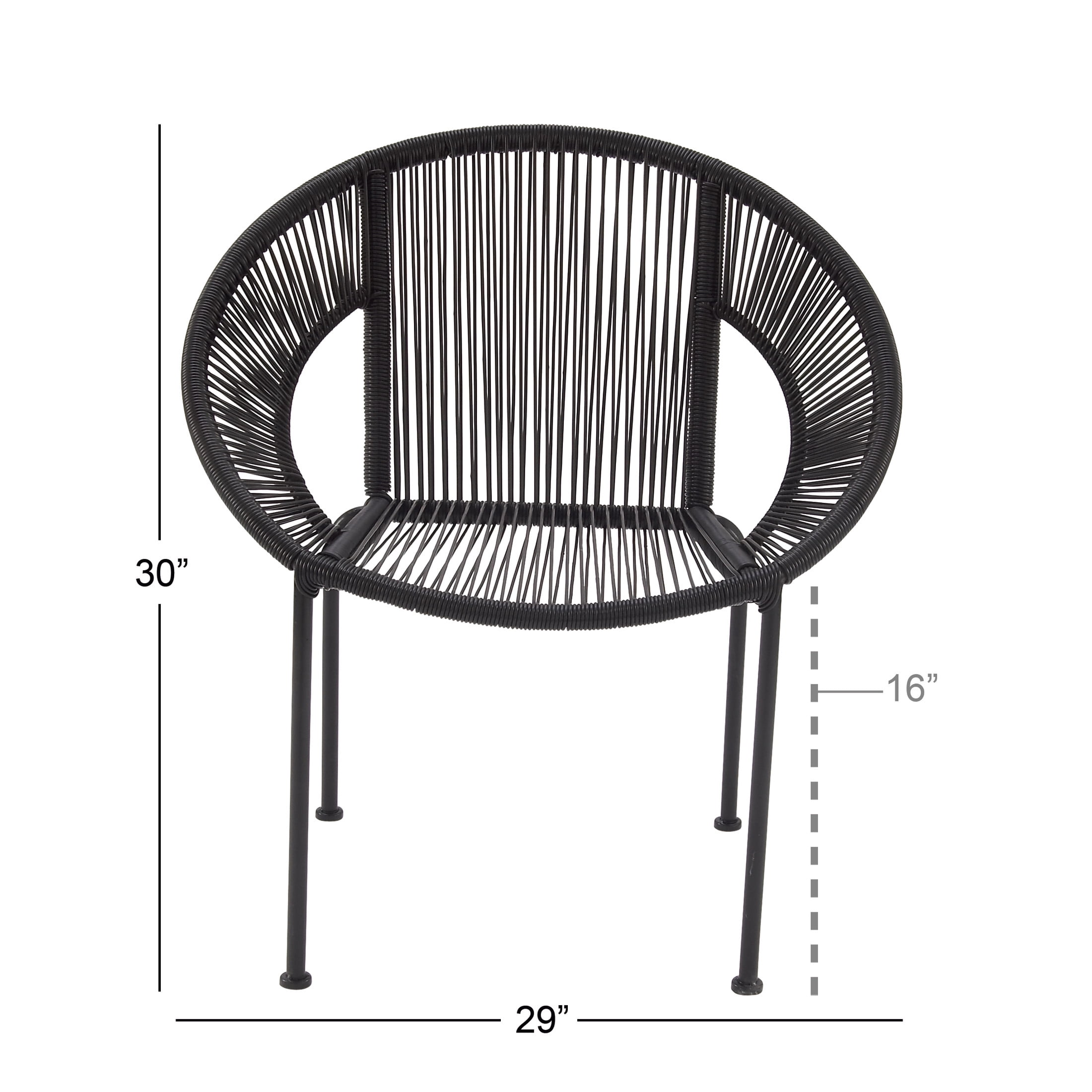 DecMode Black Plastic Rattan Contemporary Outdoor Chair, 29"W x 23"L x 30"H, featuring a Rounded Seat with Backrest