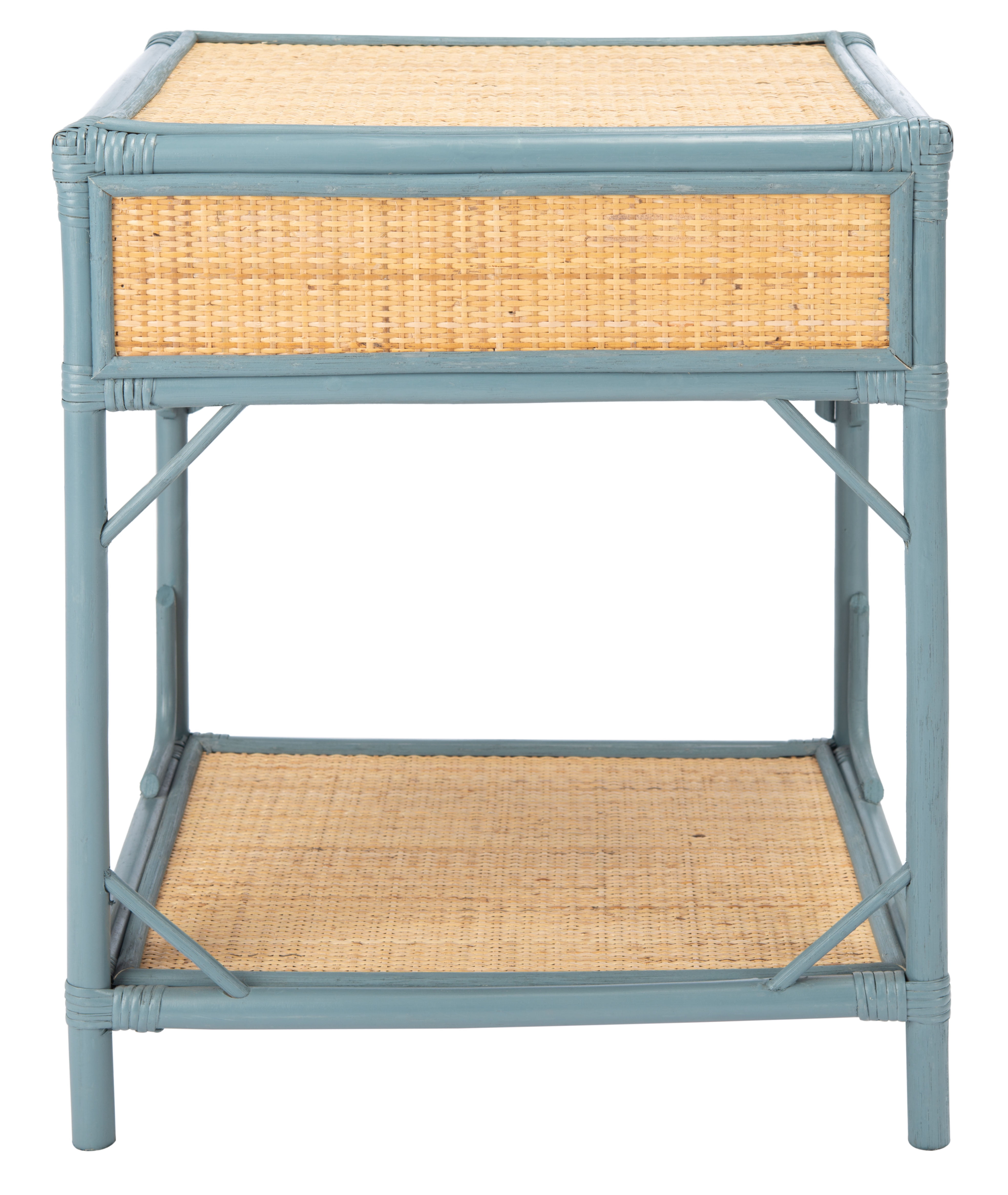 SAFAVIEH Roya Rustic 1 Drawer 1 Shelf Nightstand, Blue Grey/Natural
